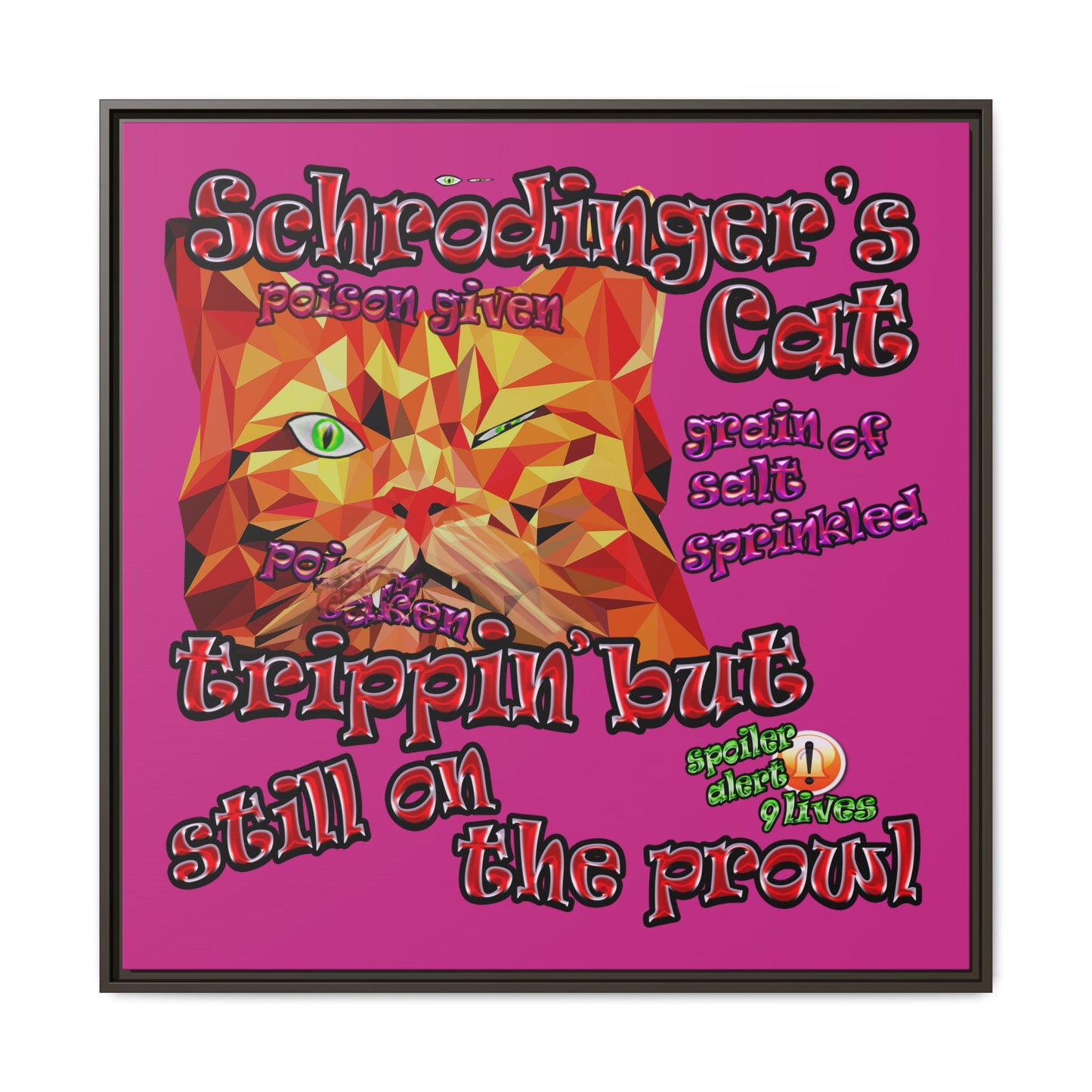schrodinger's cat - framed canvas art (pink)