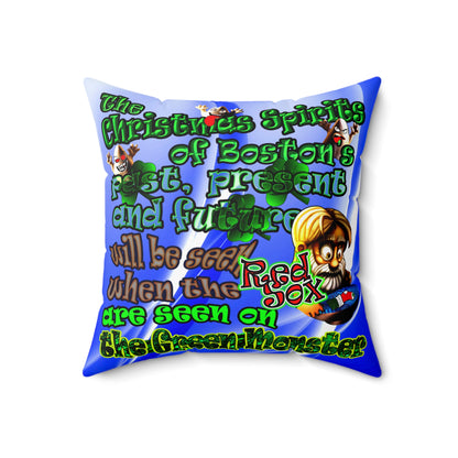 christmas spirits of boston - Spun Polyester Square Pillow - (blue-white wave)