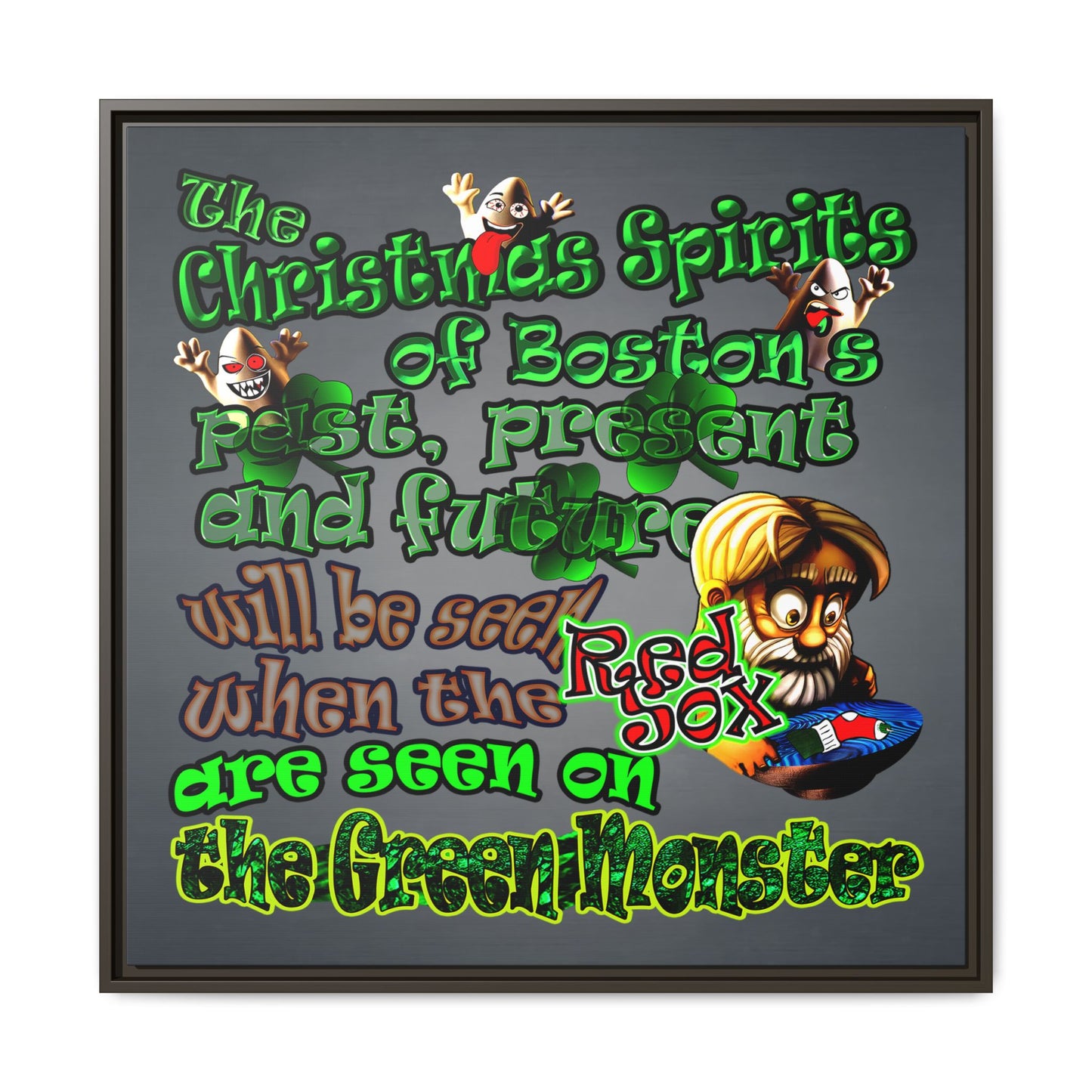 christmas spirits of boston - framed canvas art (grey-light grey)