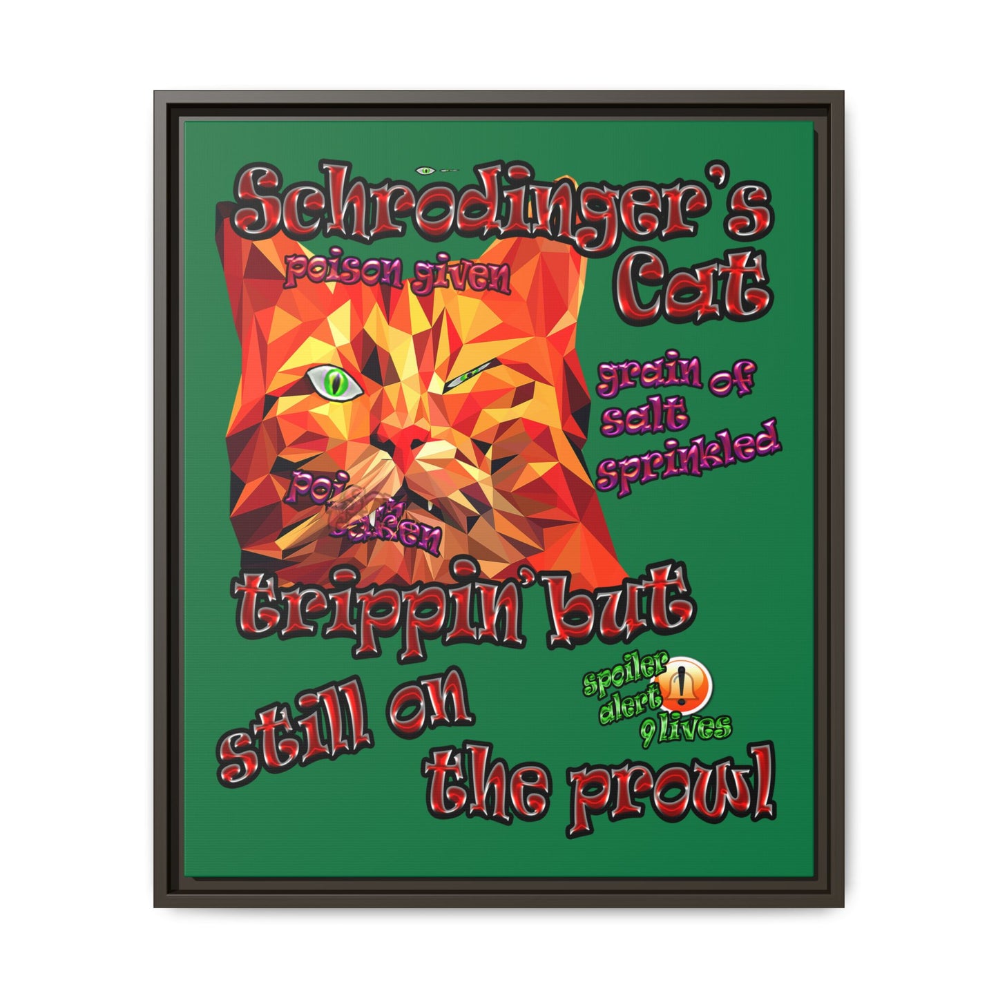 schrodinger's cat - framed canvas art (dark green)