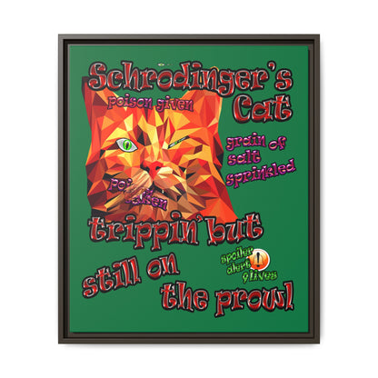 schrodinger's cat - framed canvas art (dark green)