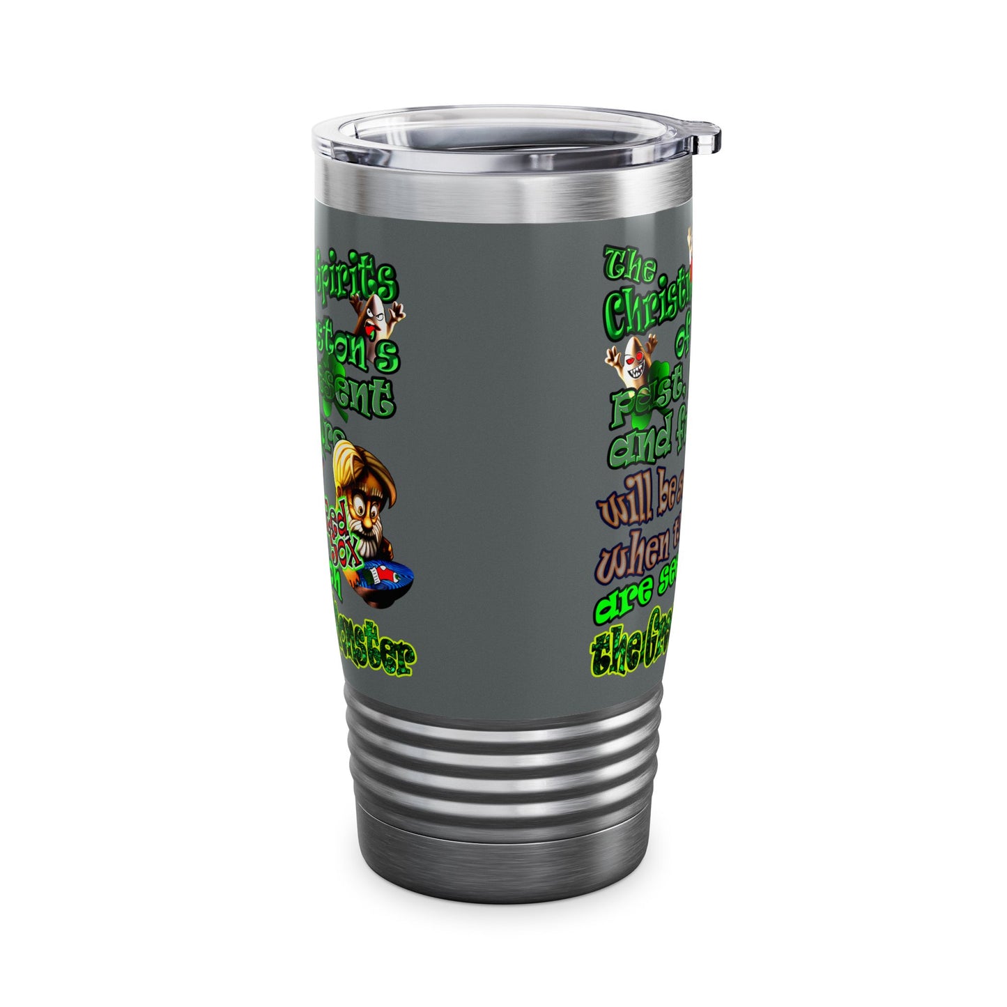 christmas spirits of boston - Ringneck Tumbler, 20oz (dark grey)