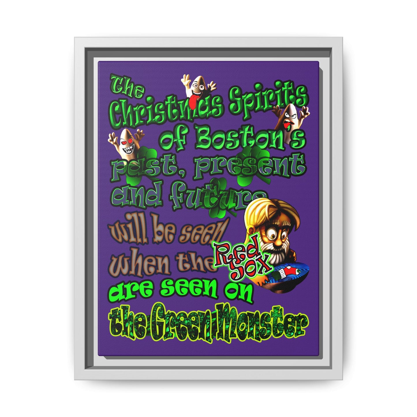 christmas spirits of boston - framed canvas art (purple)