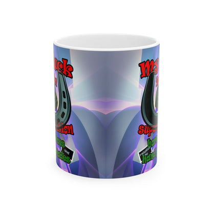 my luck - White Mug (grey-pink wave)