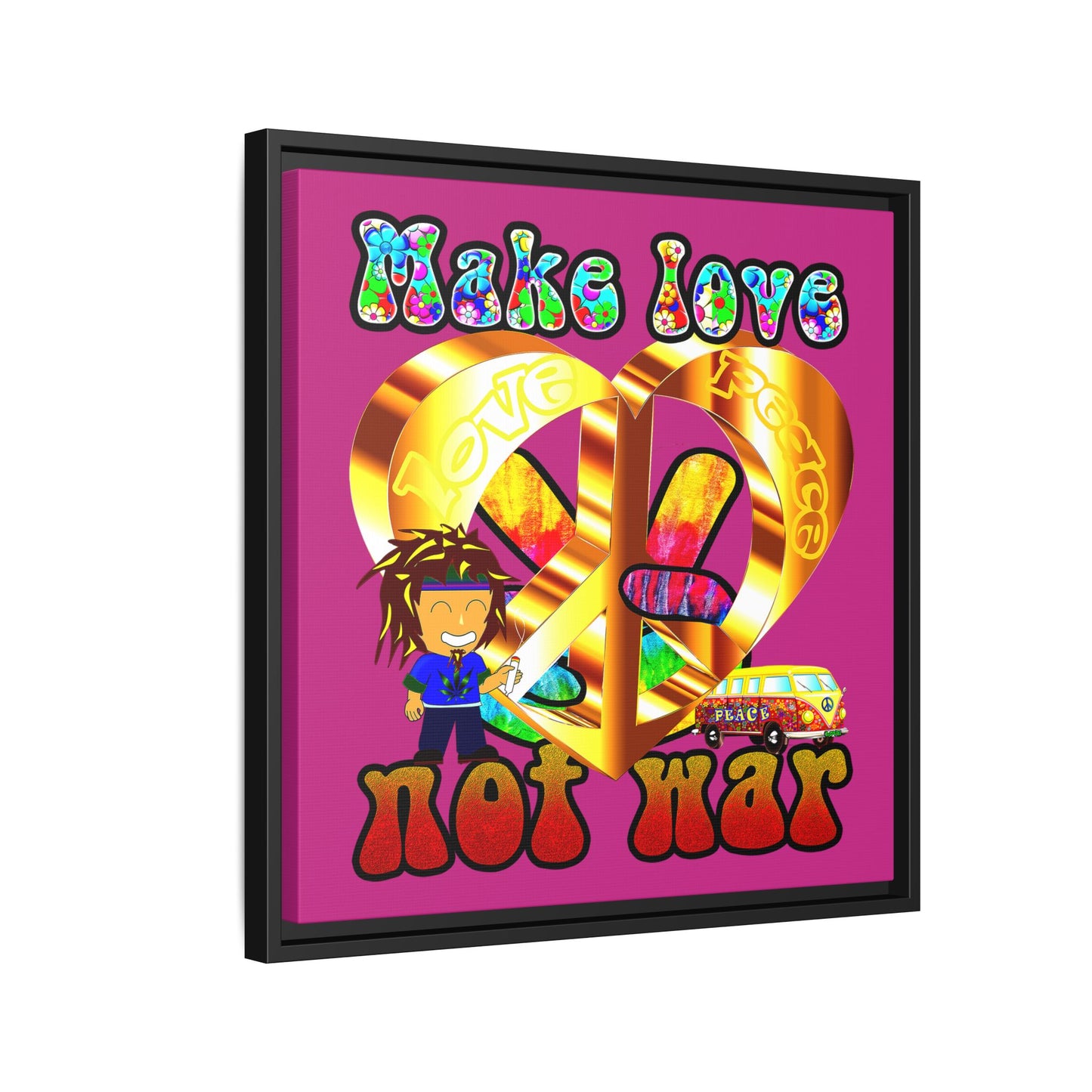 love peace - framed canvas art (pink)