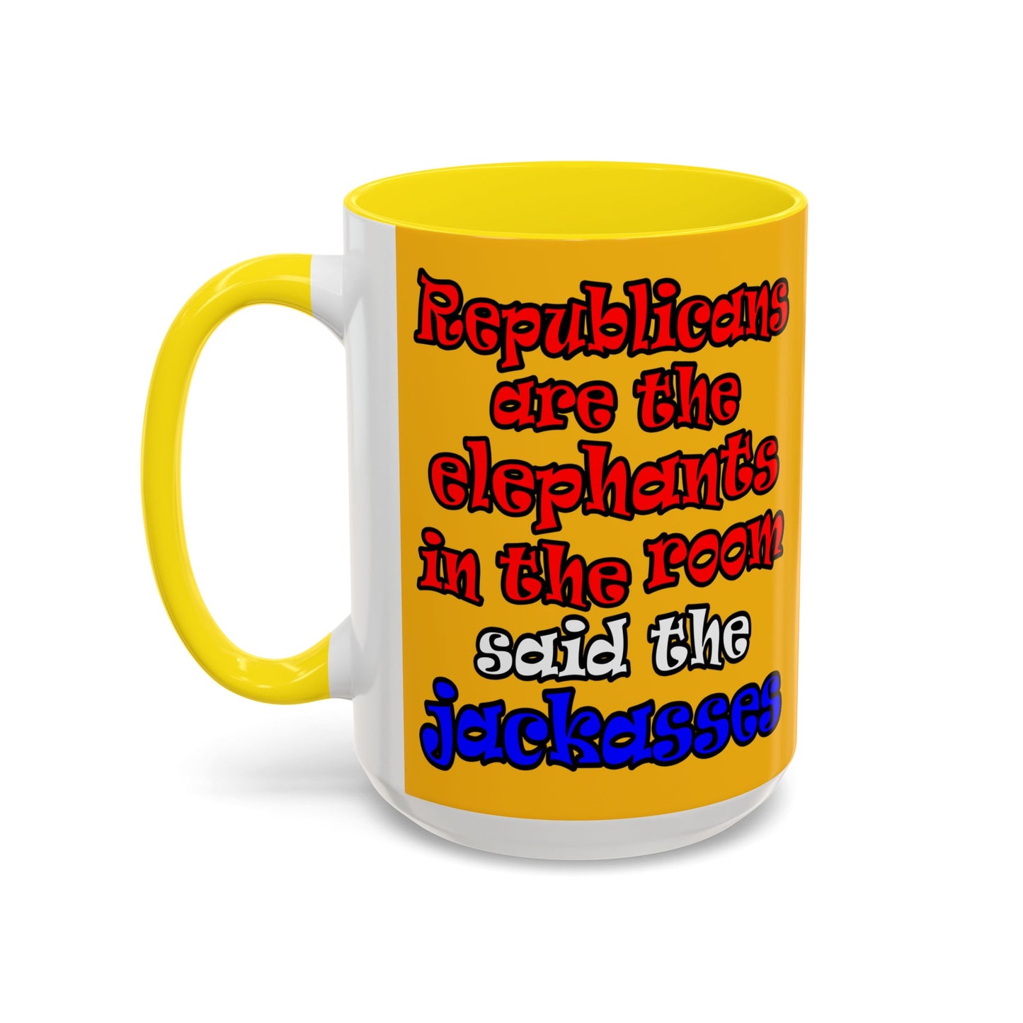 donkeys and elephants - Accent Mug (yellow)