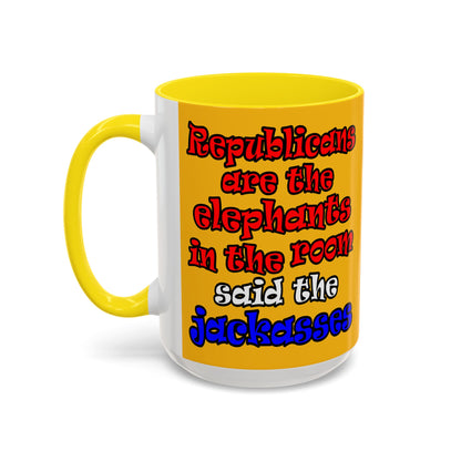 donkeys and elephants - Accent Mug (yellow)