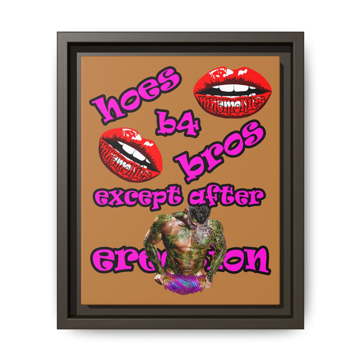 hoes b4 bros - framed canvas art (light brown)