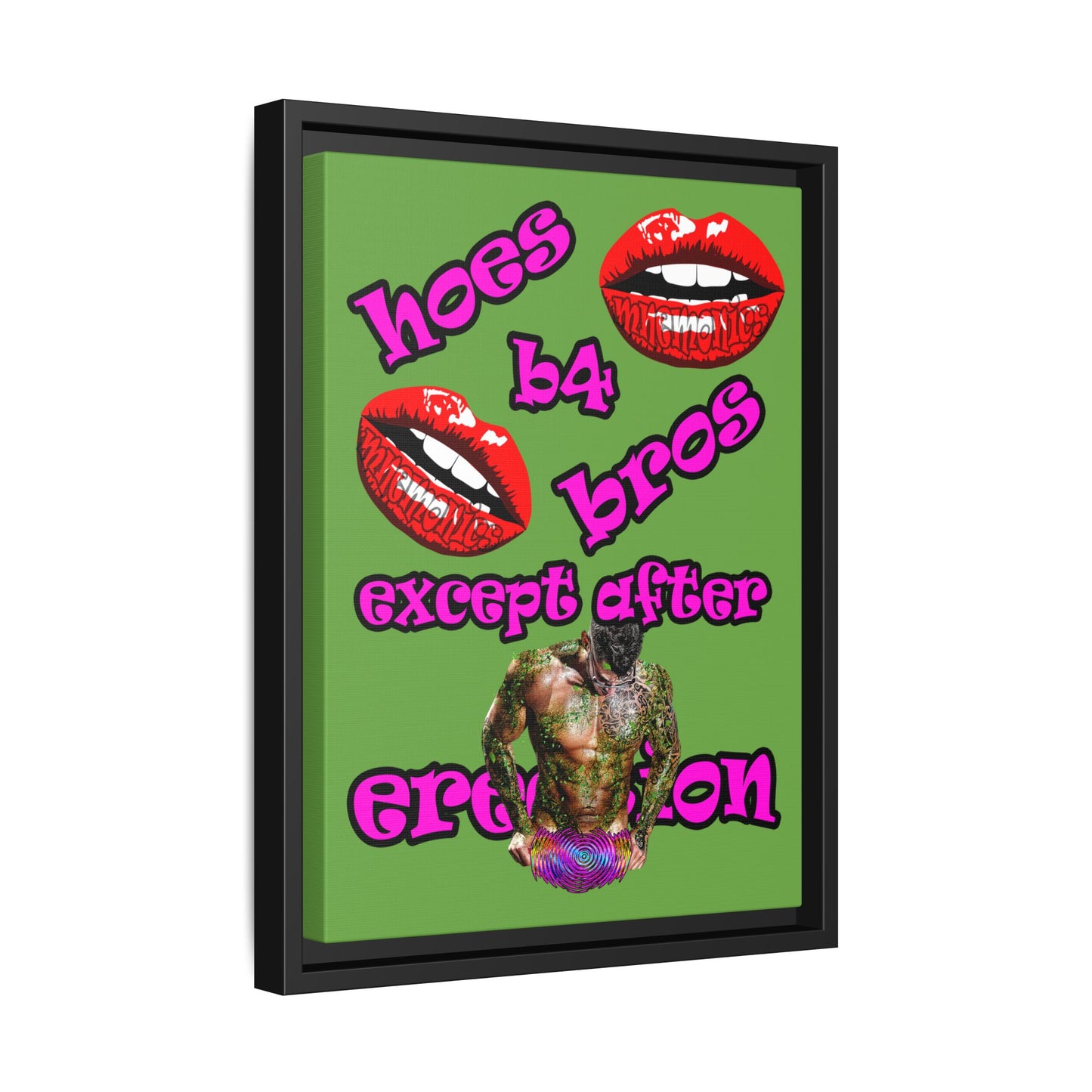 hoes b4 bros - framed canvas art (green)