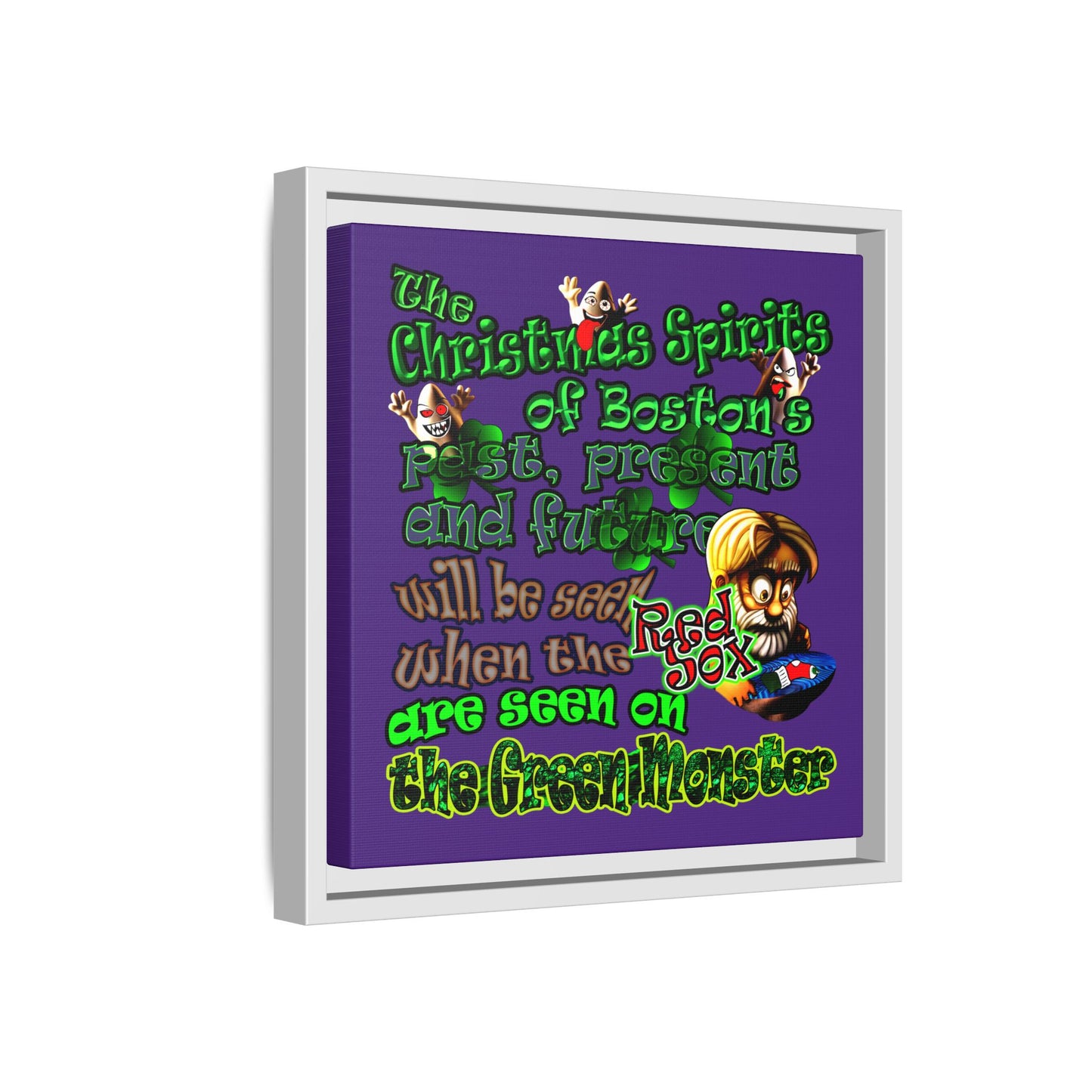 christmas spirits of boston - framed canvas art (purple)