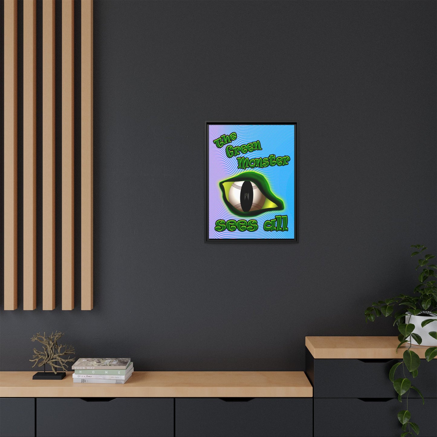 green monster - framed canvas art (light blue-purple wave)
