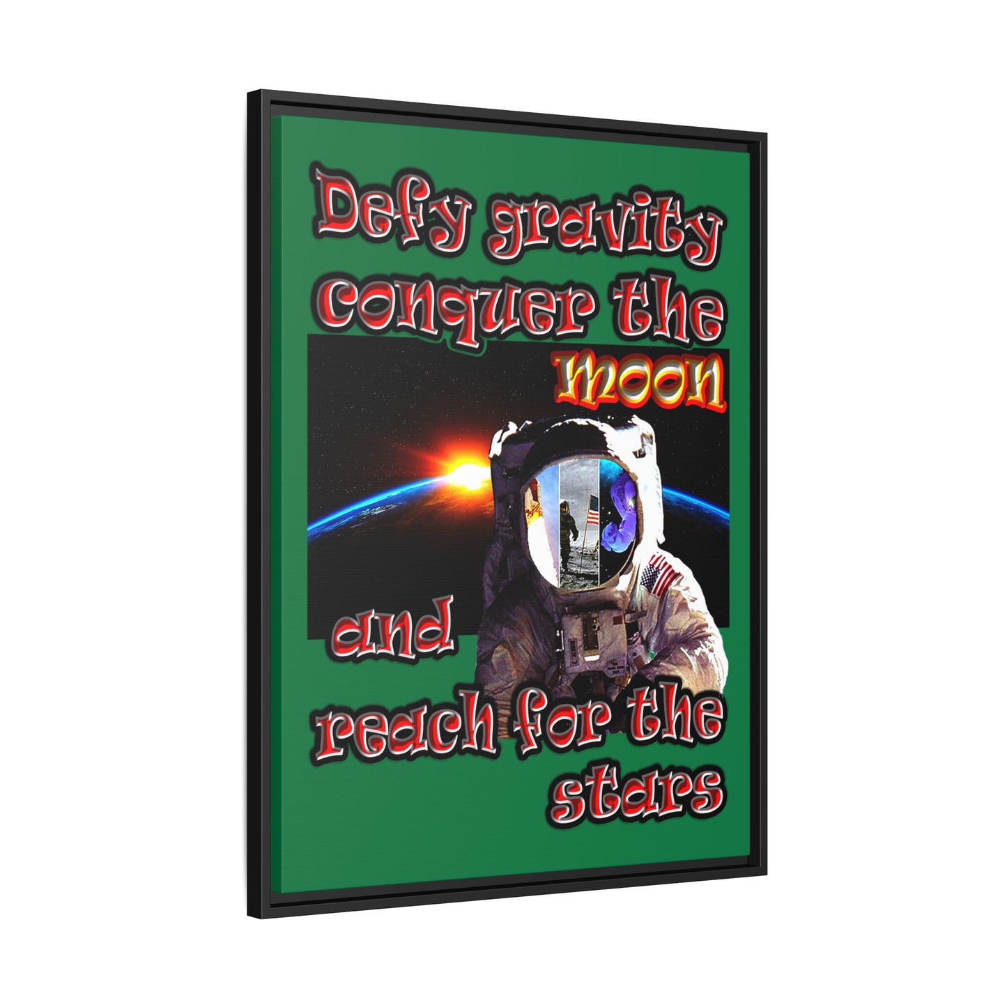 defy conquer reach - framed canvas art (dark green)