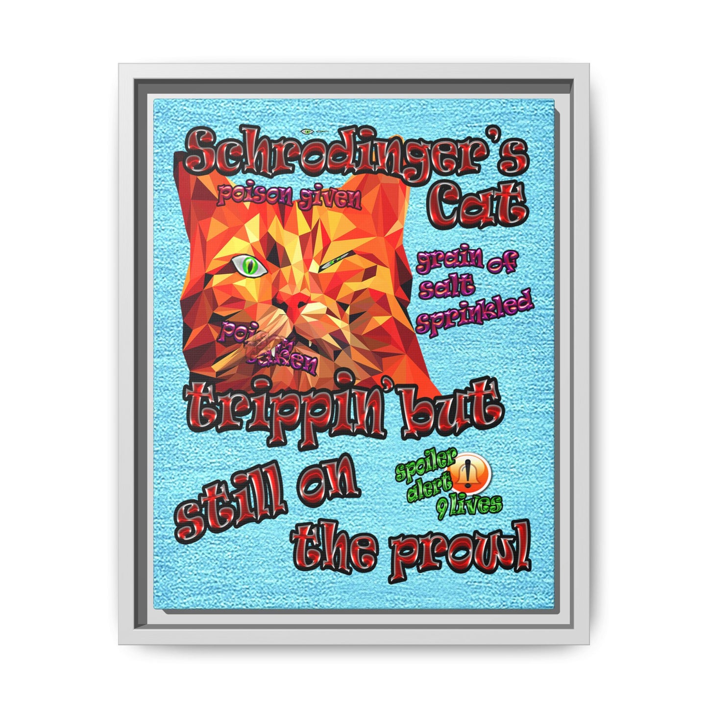 schrodinger's cat - framed canvas art (faded blue)