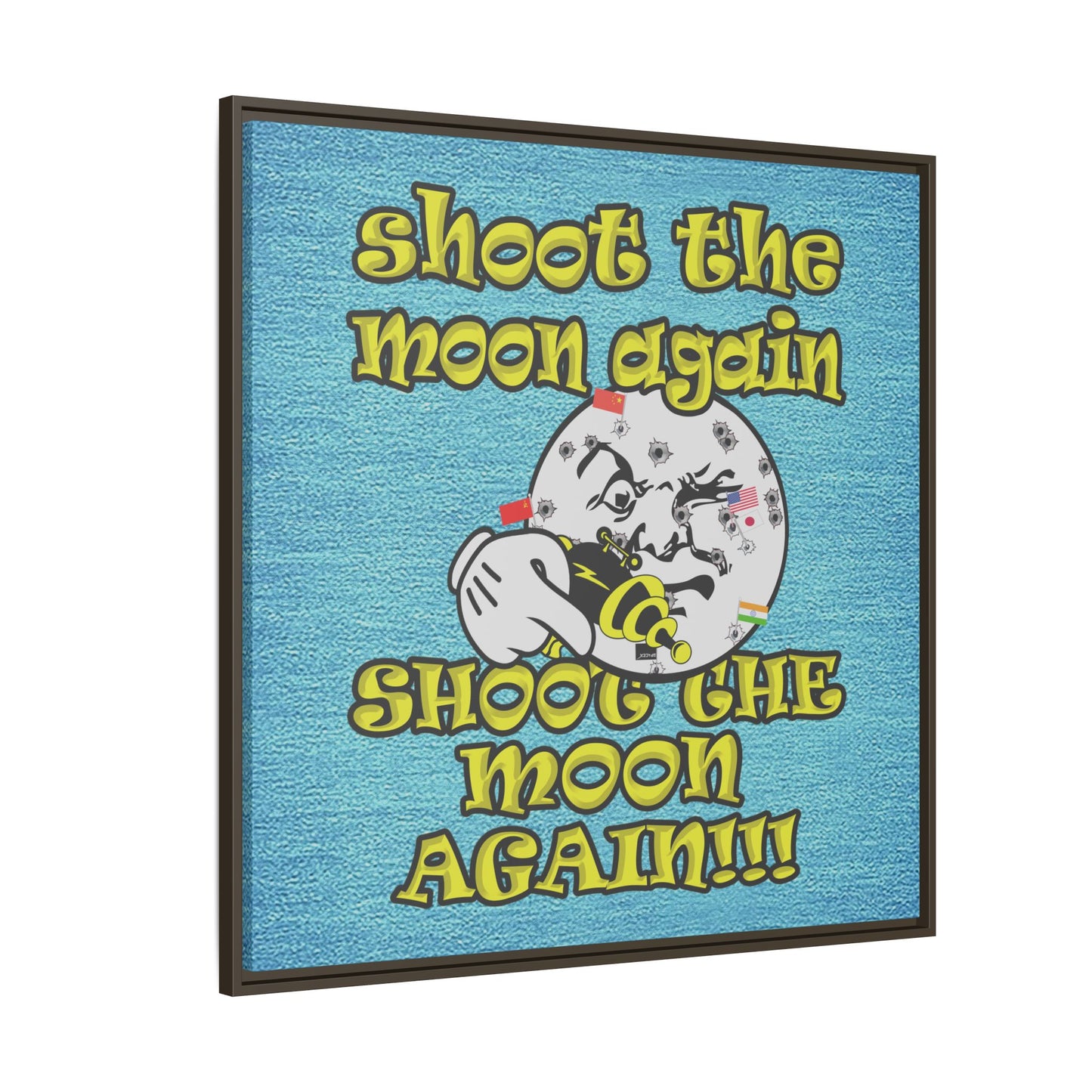 shoot the moon again - framed canvas art (faded blue)