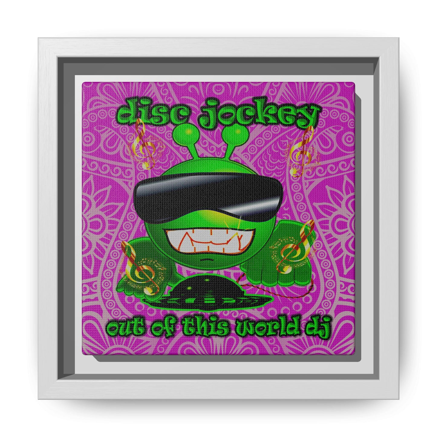 disc jockey - framed canvas art (pink swirl)