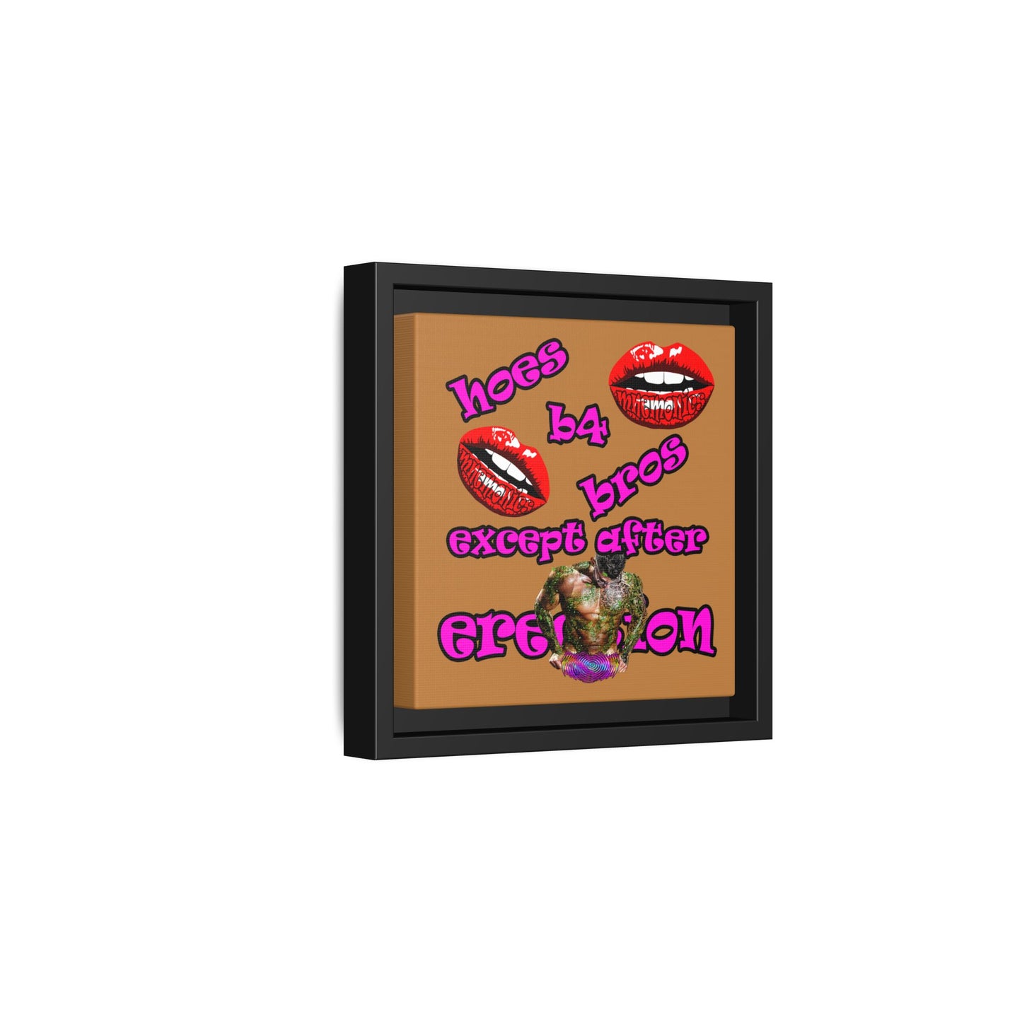 hoes b4 bros - framed canvas art (light brown)