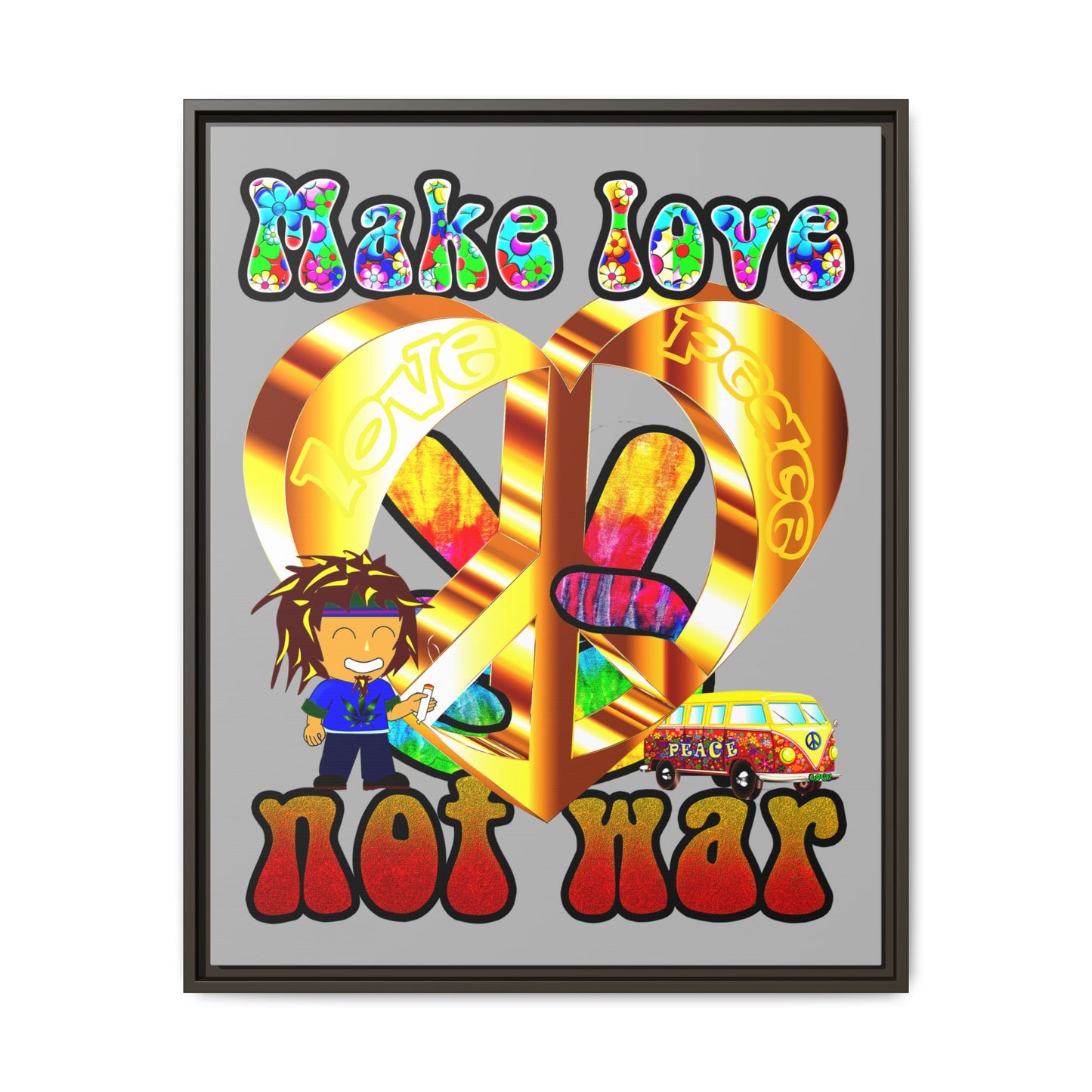 love peace - framed canvas art (light grey)