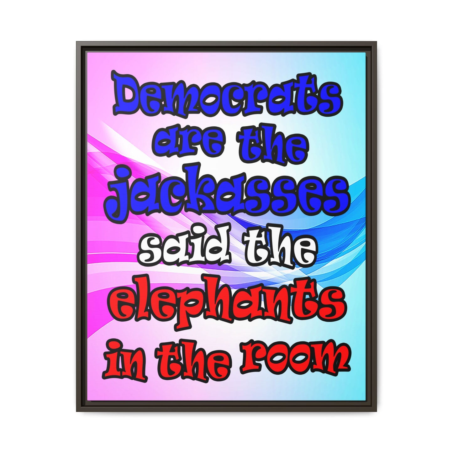 donkeys and elephants - framed canvas art (light blue-pink wave)