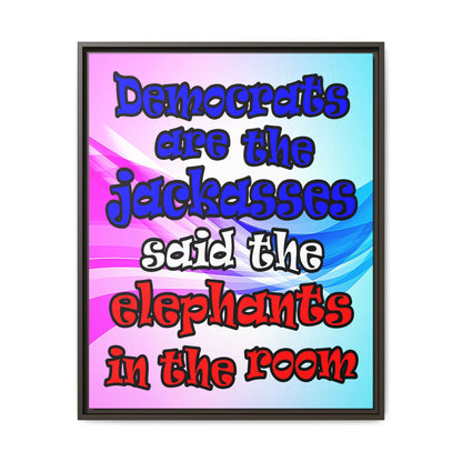 donkeys and elephants - framed canvas art (light blue-pink wave)