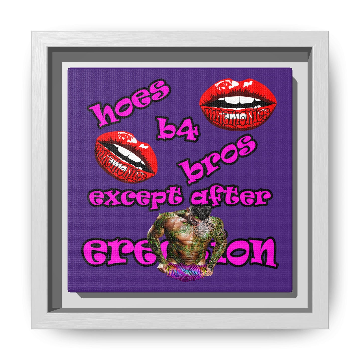 hoes b4 bros - framed canvas art (purple)