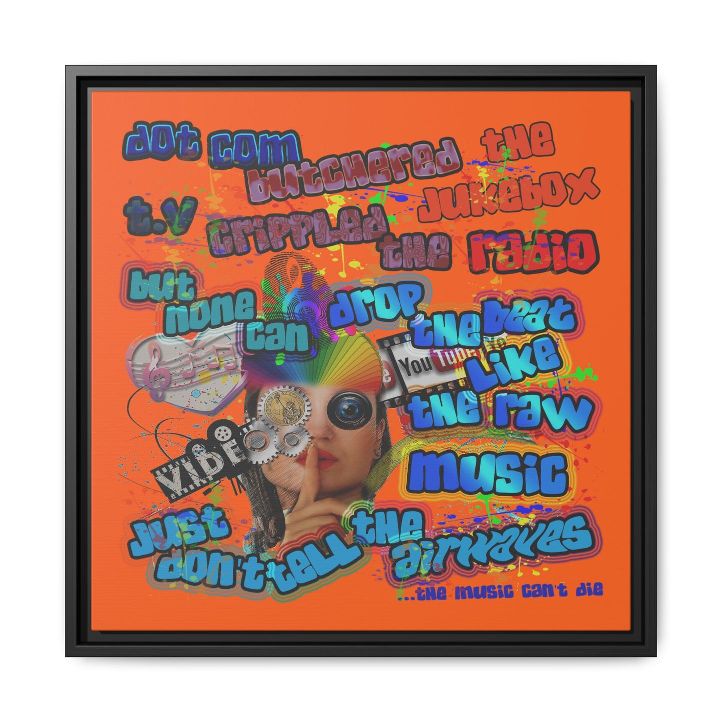 drop the beat - framed canvas art (orange)
