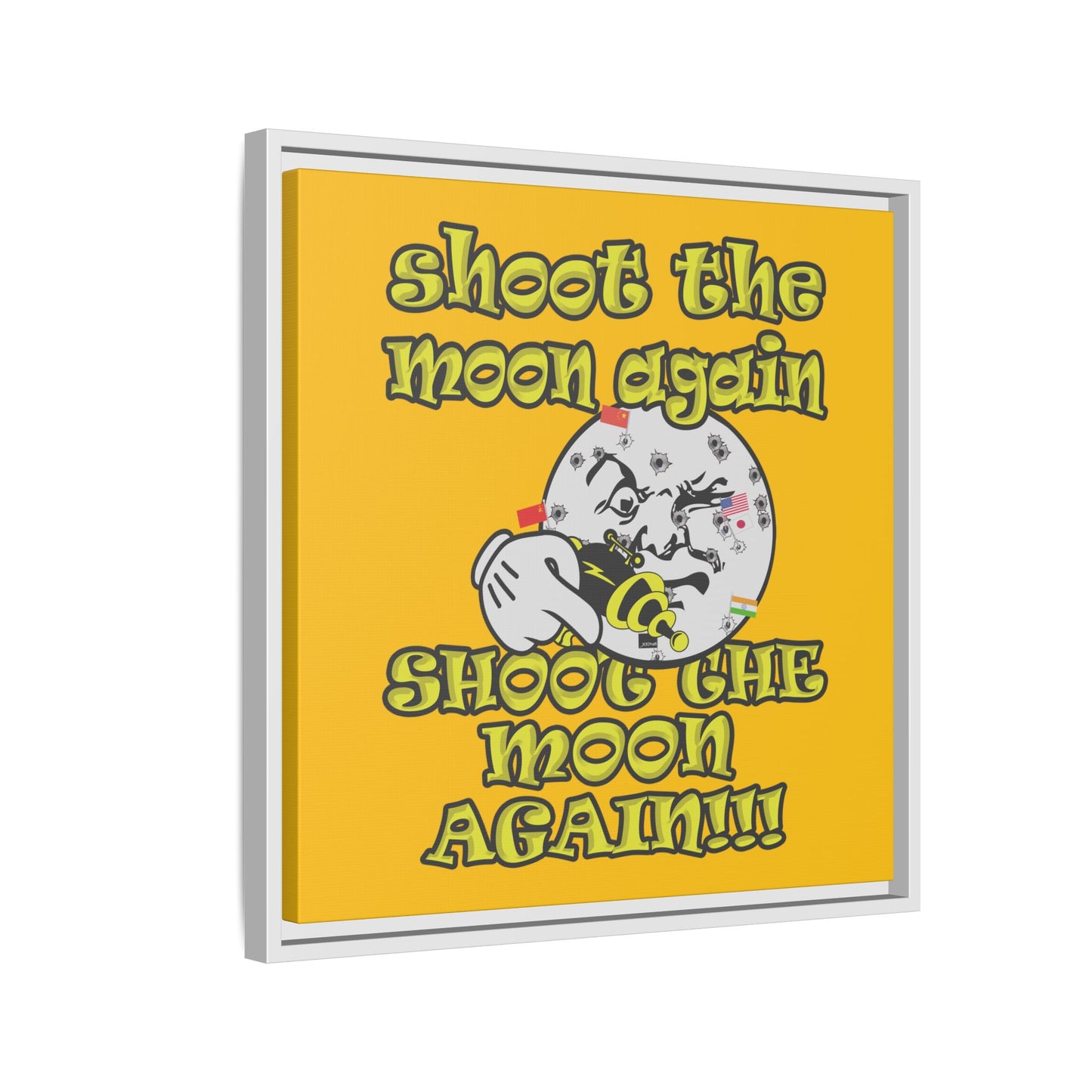 shoot the moon again - framed canvas art (yellow)