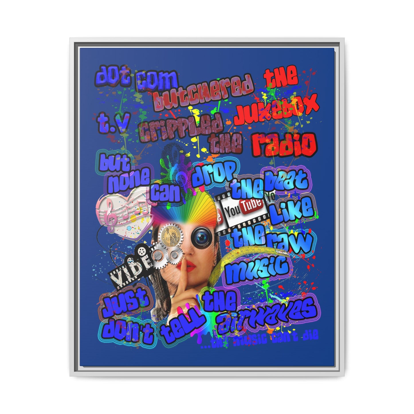 drop the beat - framed canvas art (dark blue)