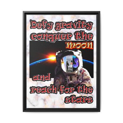 defy conquer reach - framed canvas art (white marble)