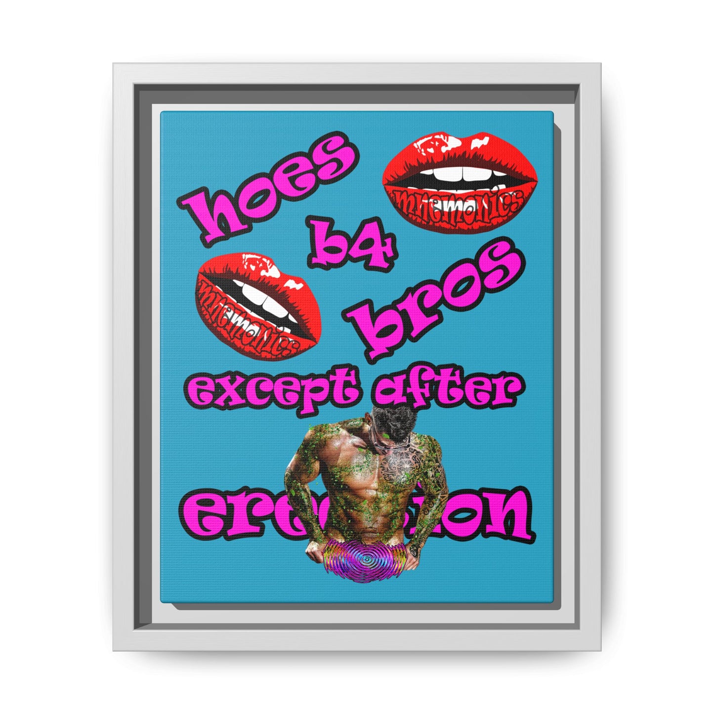 hoes b4 bros - framed canvas art (turquoise)