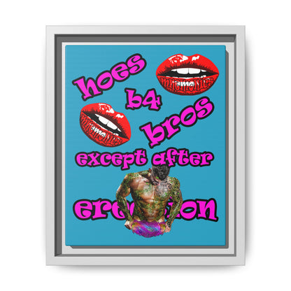 hoes b4 bros - framed canvas art (turquoise)