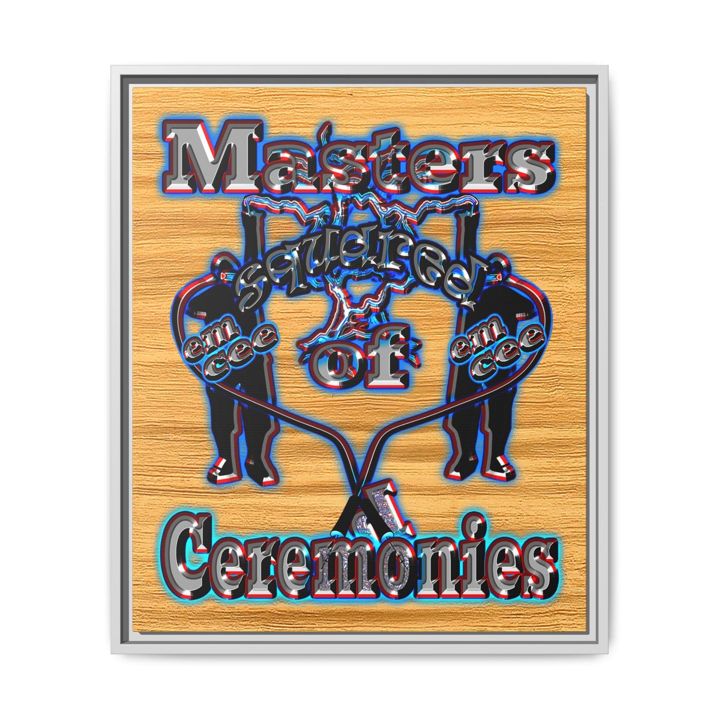 em cee squared - framed canvas art (butterscotch wood finish)