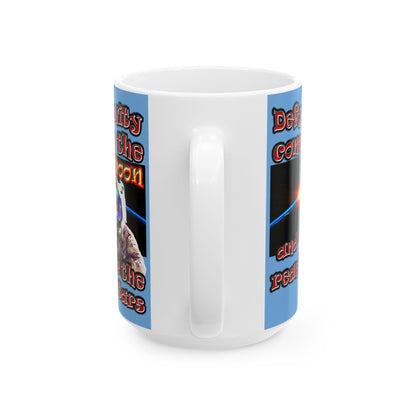 defy conquer reach - White Mug (light blue)
