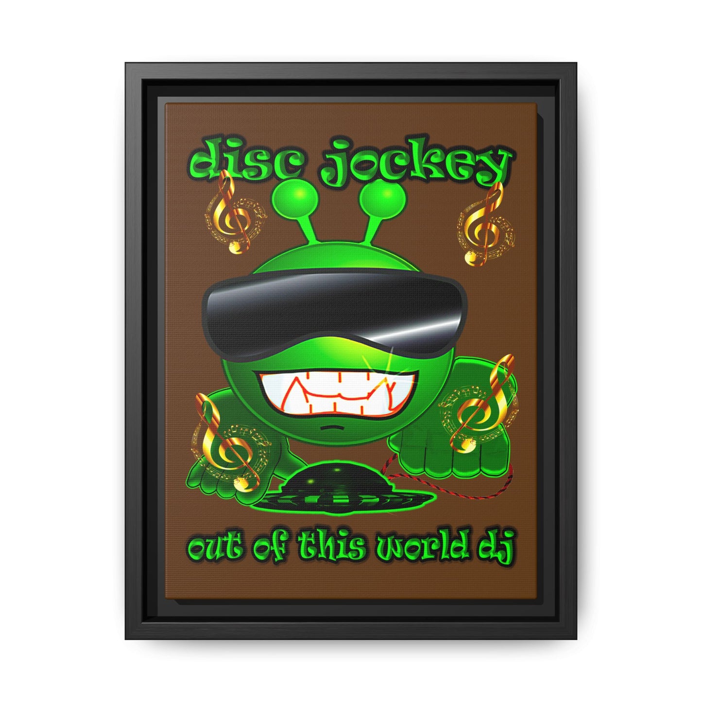 disc jockey - framed canvas art (brown)