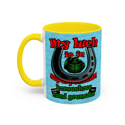 my luck - Accent Mug (faded dark blue)
