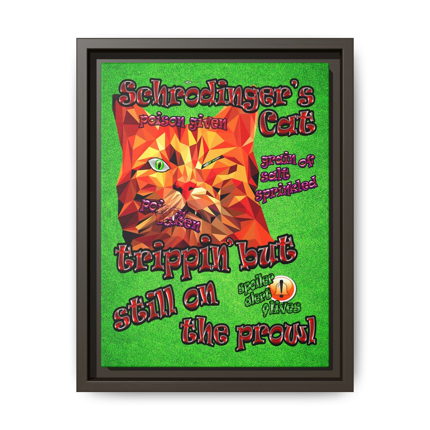 schrodinger's cat - framed canvas art (green turf)