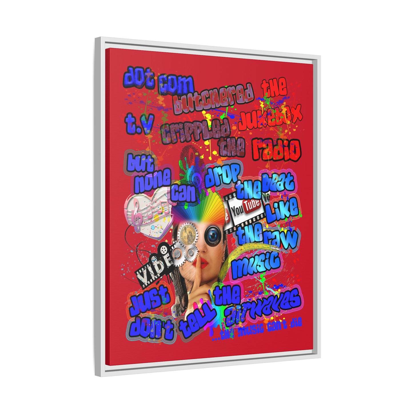 drop the beat - framed canvas art (dark red)