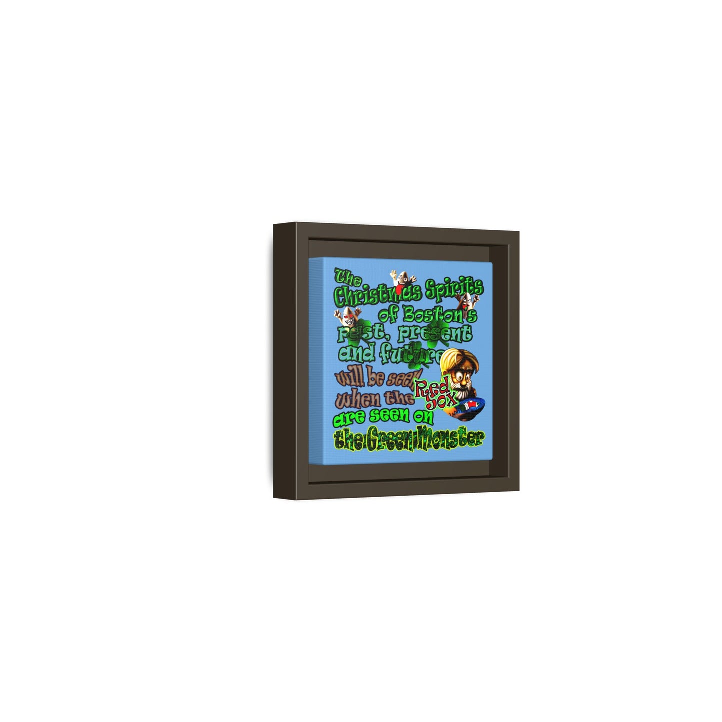 christmas spirits of boston - framed canvas art (light blue)