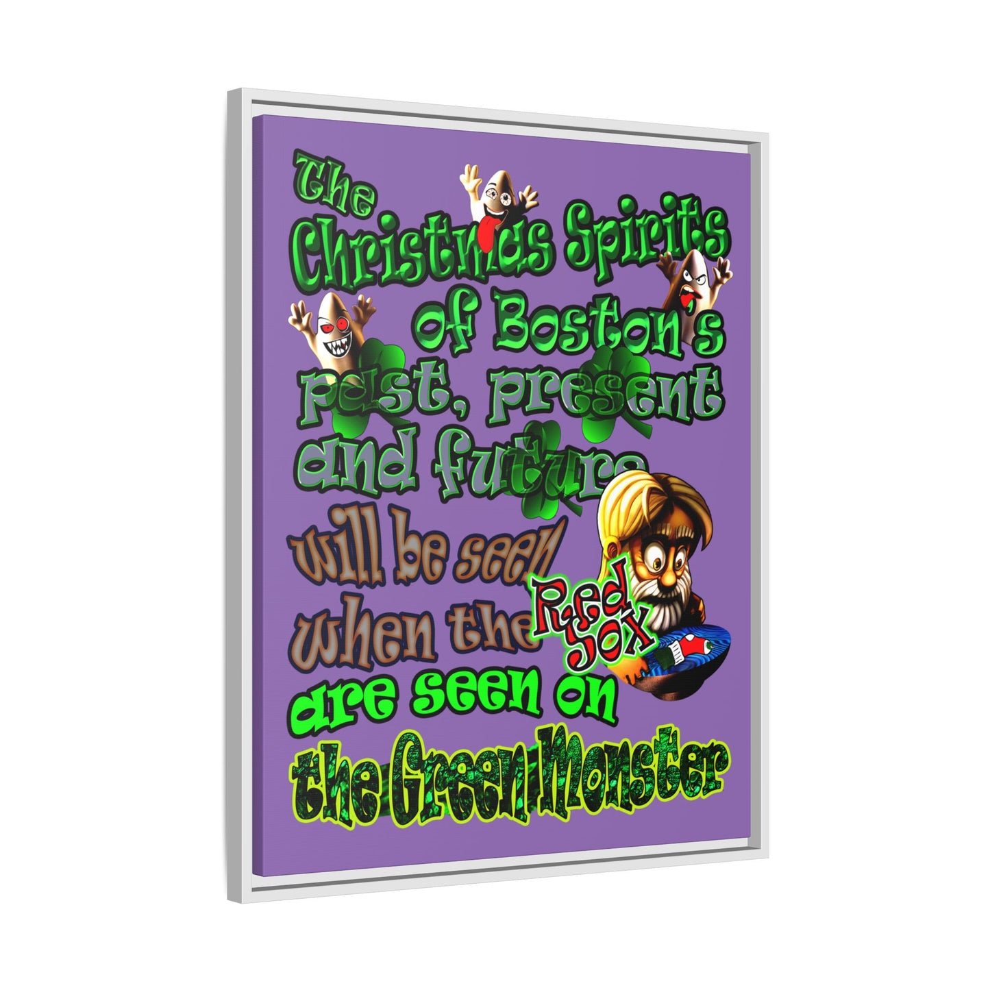 christmas spirits of boston - framed canvas art (light purple)