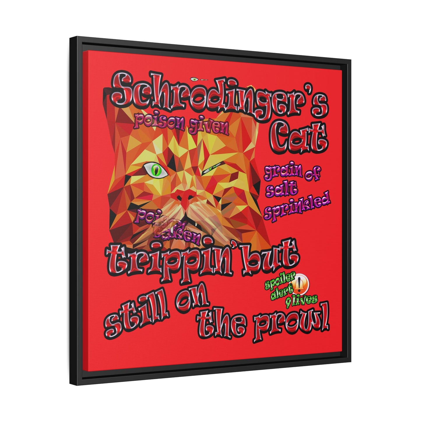 schrodinger's cat - framed canvas art (red)