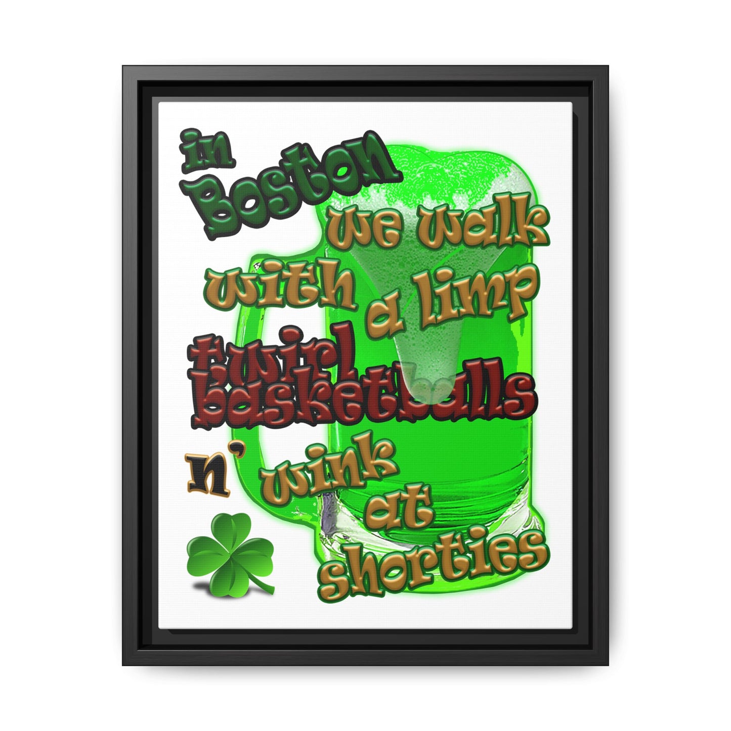 celtics logo - framed canvas art (white)