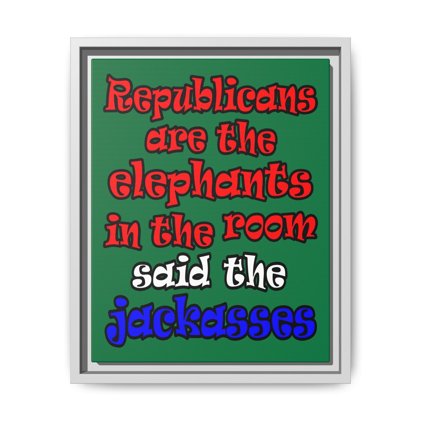 donkeys and elephants - framed canvas art (dark green)