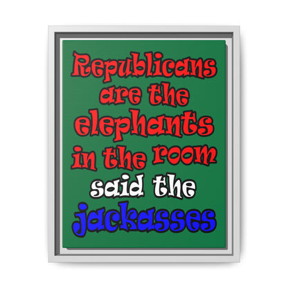 donkeys and elephants - framed canvas art (dark green)