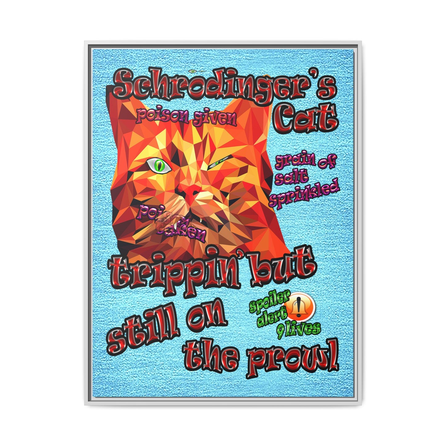 schrodinger's cat - framed canvas art (faded blue)
