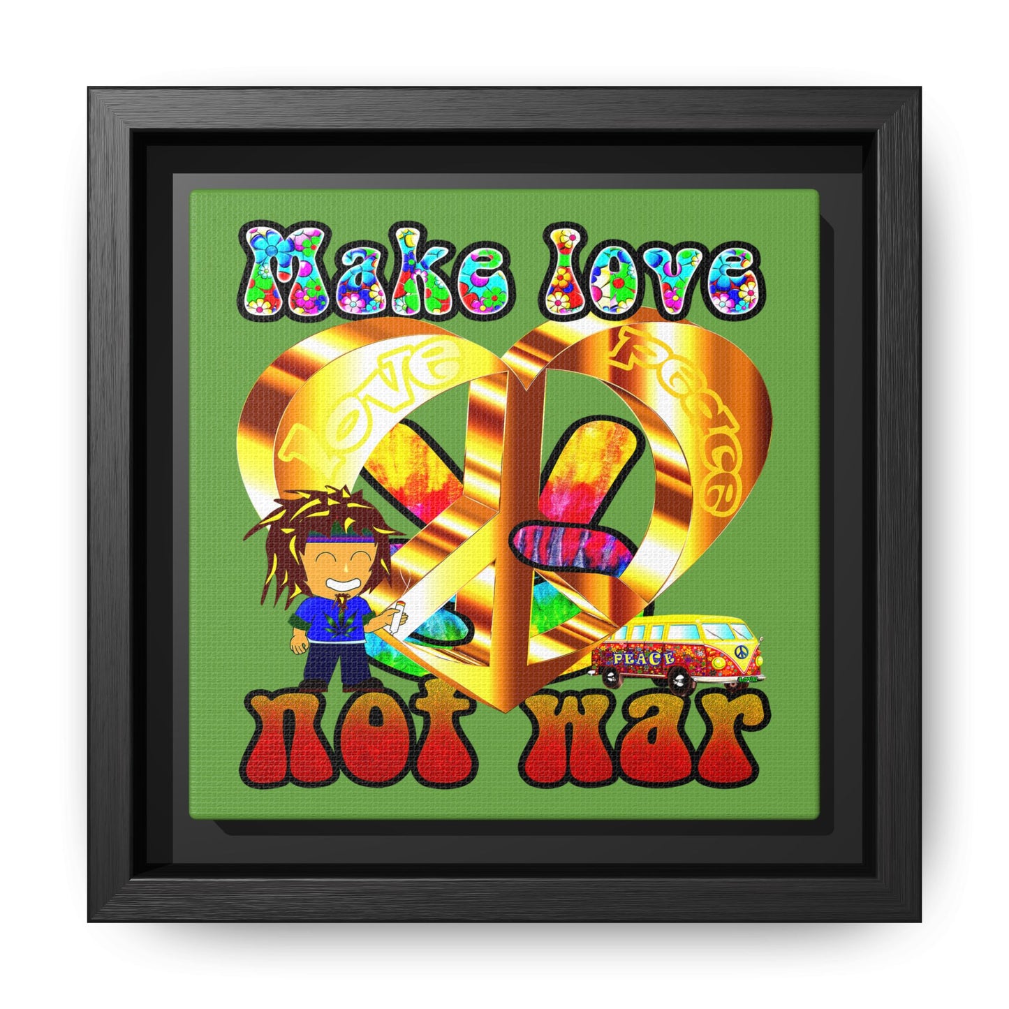 love peace - framed canvas art (green)