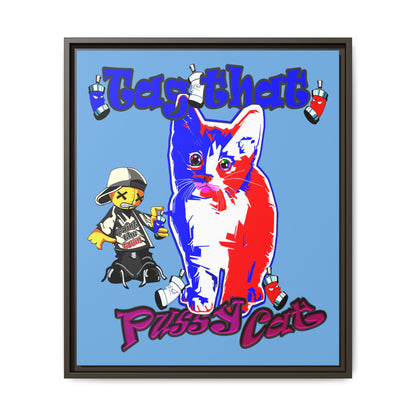tag that - framed canvas art (light blue)