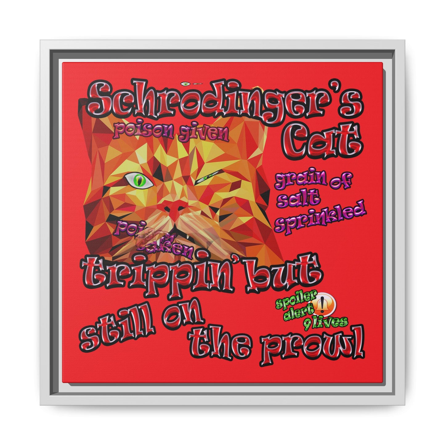 schrodinger's cat - framed canvas art (red)