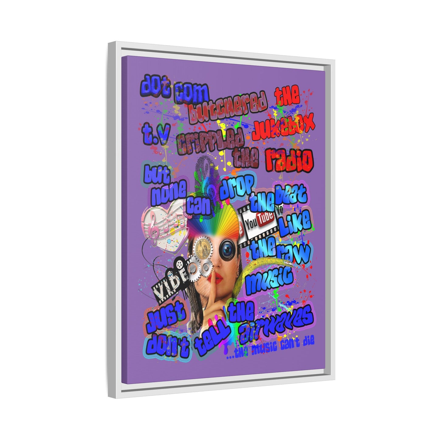 drop the beat - framed canvas art (light purple)
