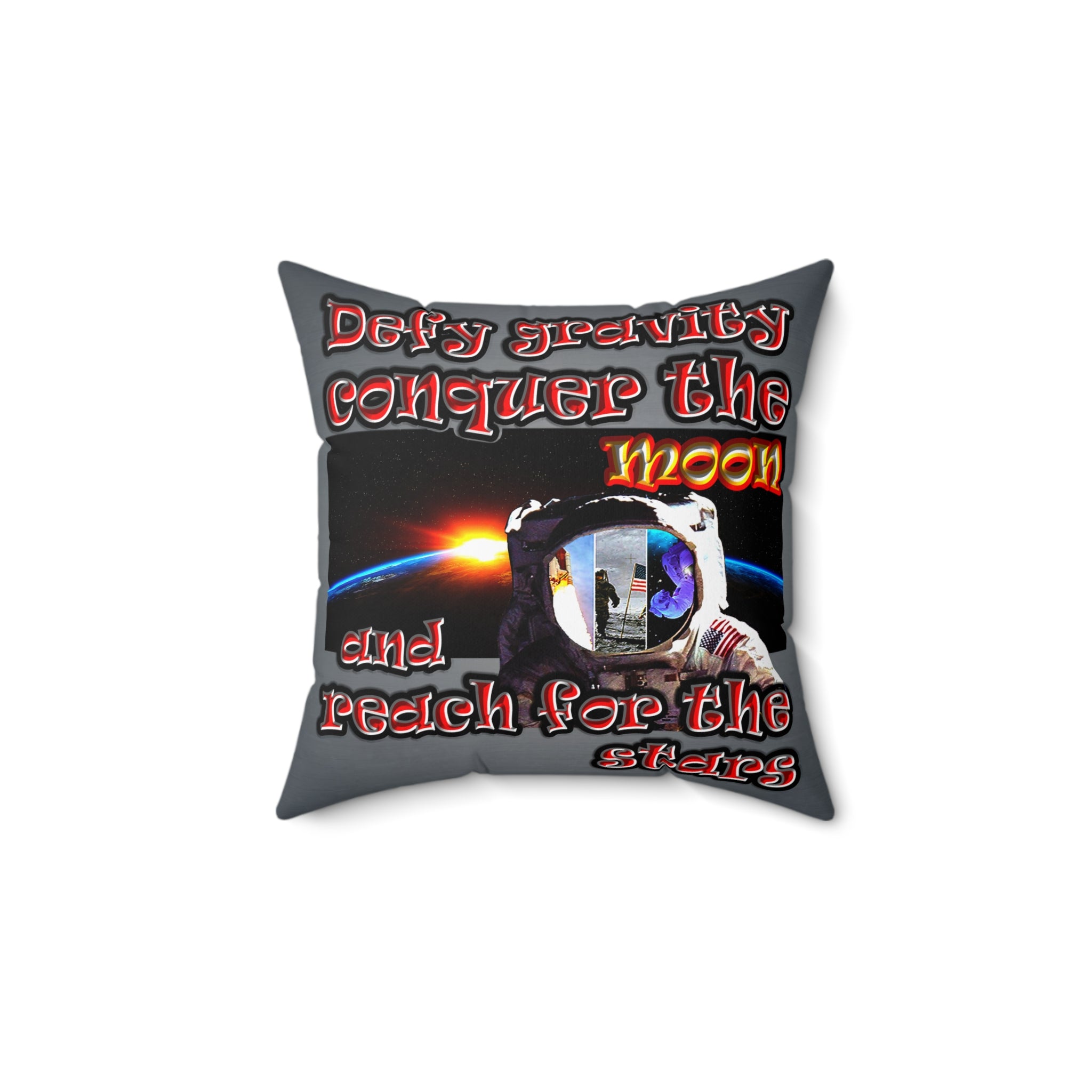 defy conquer reach - Spun Polyester Square Pillow - (grey-light grey)