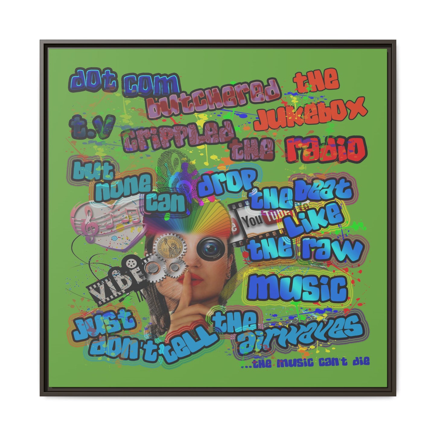 drop the beat - framed canvas art (green)