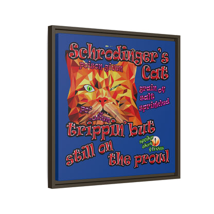 schrodinger's cat - framed canvas art (dark blue)
